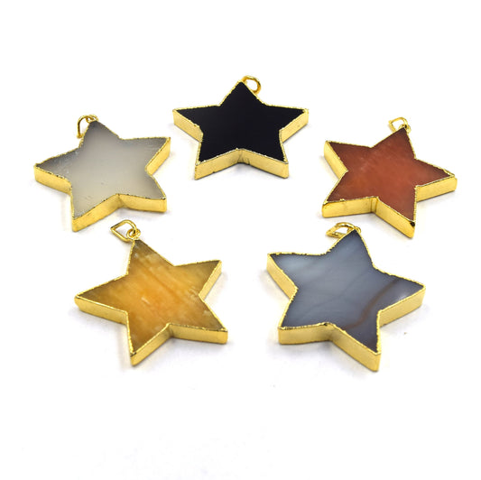 Gold Electroplated Star Gemstone Pendants | Agate Star Pendants | 45mm x 45mm