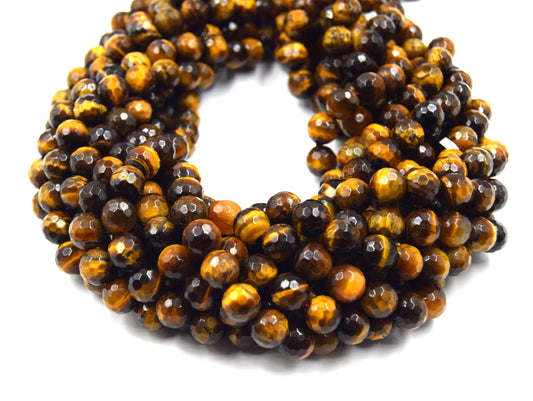 Faceted Tiger Eye Beads | Blue Red Brown Golden Multi Tiger Eye Beads- 15" Strands - Natural Gemstone Beads - (6mm 8mm 10mm 12mm 14mm)