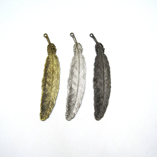 Feather Pendant | Feather Shaped Brass Pendant | Gold Gunmetal Silver