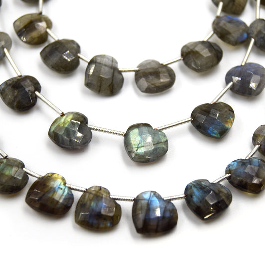 Labradorite Beads | Hand Cut Indian Gemstone | 12mm Heart Shaped Beads | AAA Labradorite | Loose Gemstone Beads | Two drill styles available