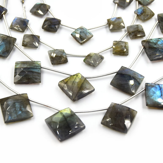 Labradorite Beads | Hand Cut Indian Gemstone | 10mm AND 15mm Diamond Shaped Beads