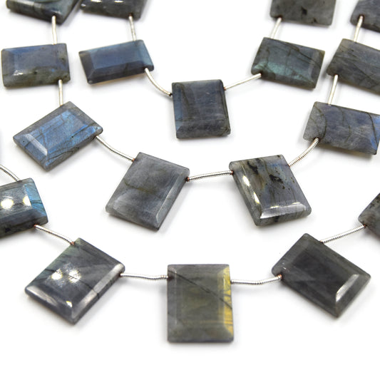 Labradorite Beads | Hand Cut Indian Gemstone | 15mm x 20mm Rectangle Shaped Beads | AAA Labradorite | Loose Gemstone Beads