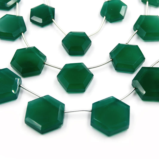 Green Onyx Beads | Hand Cut Indian Gemstone | Hexagon Shaped Beads | High Quality Green Onyx | Loose Gemstone Beads | Three Sizes Available