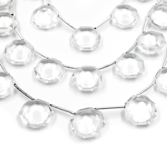 Clear Quartz Beads | Hand Cut Indian Gemstone | 15mm x 15mm Hexagon Shaped Beads | High Quality Clear Quartz | Loose Gemstone Beads