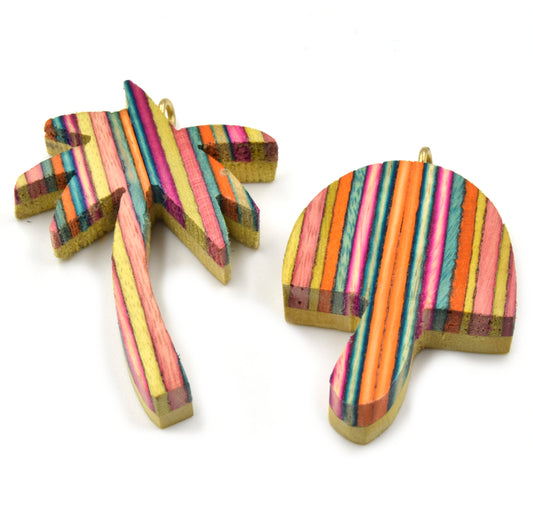 Wood Pendant | Rainbow Mushroom Pendant | Rainbow Palm Tree Pendant