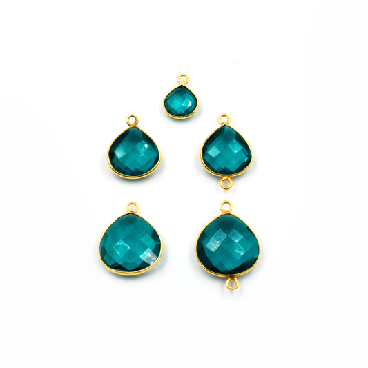 Teal Quartz Bezel | Gold Finish Faceted Transparent Heart Shaped Pendant Component | Sold Individually