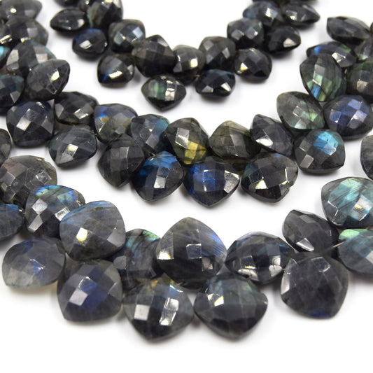 Labradorite Beads | Hand Cut Indian Gemstone | 10mm, 12mm, 15mm Cushion Cut Diamond Shaped Beads