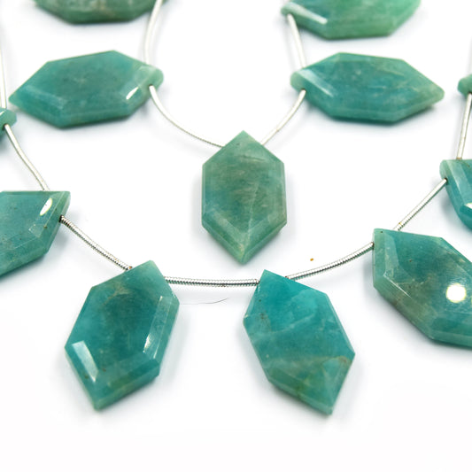 Amazonite Beads | Hand Cut Indian Gemstone | 15mm x 30mm Hexagon Shaped Beads | High Quality Amazonite | Loose Gemstone Beads |