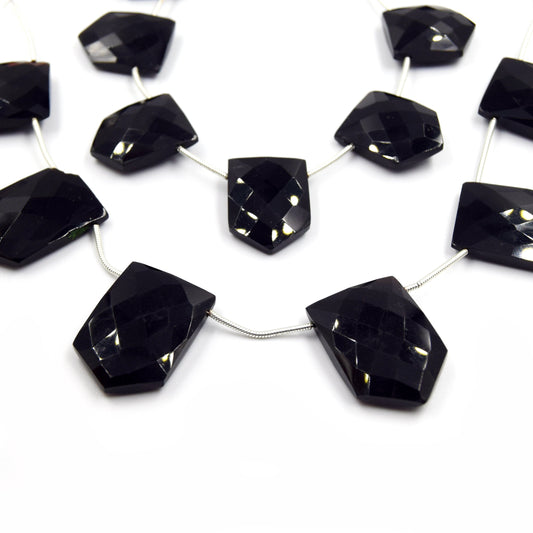 Black Onyx Beads | Hand Cut Indian Gemstone | Shield Shaped Beads | High Quality Black Onyx | Loose Gemstone Beads | Two Sizes Available