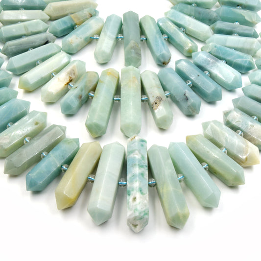 Amazonite Beads | Double Point Center Drilled Gemstone Beads | 25mm - 50mm Graduated Double Point Shaped Beads