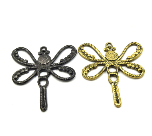 Dragonfly Pendant | 66mm x 76mm Brass Dragonfly Pendant | Gold and Gunmetal Available