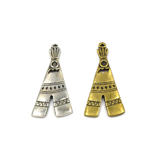 Tipi Pendants | 20mm x 50mm Brass Pendants | Antique Gold and Antique Silver Tipi Pendants