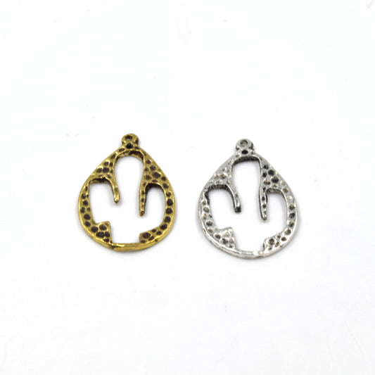 Cactus Pendants | 22mm x 33mm Brass Teardrop Pendants | Antique Gold and Antique Silver Cut Out Pendants