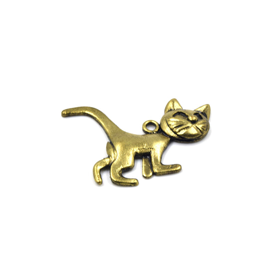 Cat Pendant | 45mm x 33mm Antique Gold Brass Cat Pendants | Sold Individually