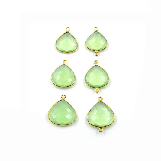 Mint Green Quartz Bezel | Gold Finish Faceted Transparent Heart Shaped Pendant Component | Sold Individually