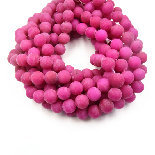 12mm Matte Round/Ball Magenta Jade Beads - 15" Strand (Approximately 31 Beads) - Natural Semi-Precious Gemstone - Sold by the Strand