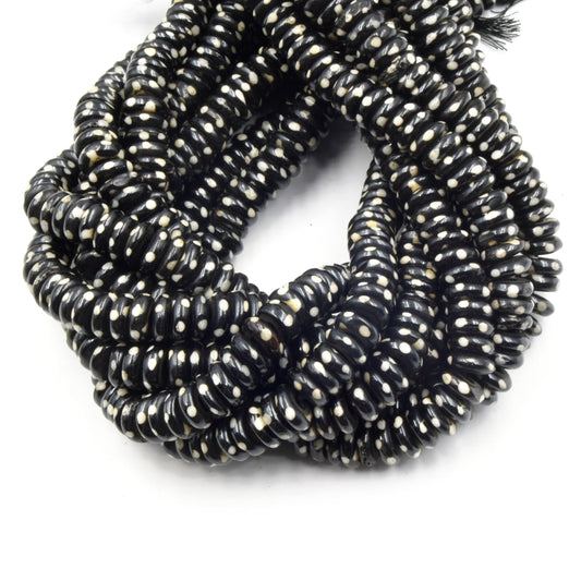Bone Beads | Batik Bone Beads | 8mm 10mm 12mm Polka Dot Painted Disc