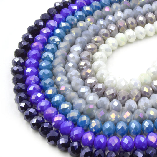 Chinese Crystal Beads | 10mm Faceted Metallic AB Rondelle Shaped Crystal Beads | Blue Purple White Gray Available