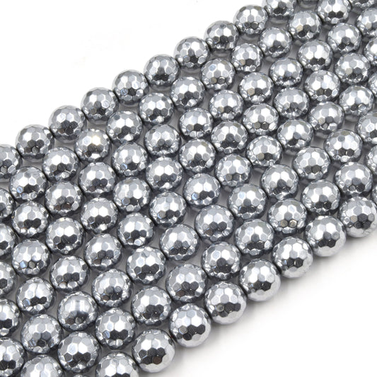Hematite Beads | Silver Faceted Round Natural Gemstone Beads - 4mm 6mm 8mm 10mm 12mm 14mm Available