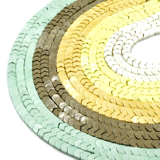 Glass Chevron Beads | Dyed Chevron Shaped Beads | Mint White Brown Yellow | Available in 6mm