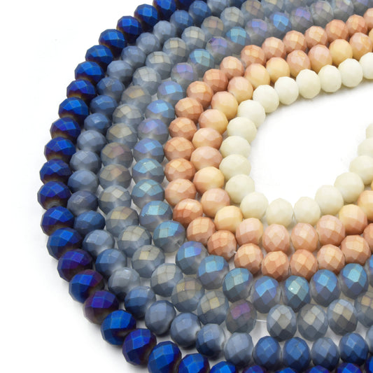 Chinese Crystal Beads | 10mm Faceted Matte Rondelle Shaped Crystal Beads | Blue Gray Peach Orange Cream Available