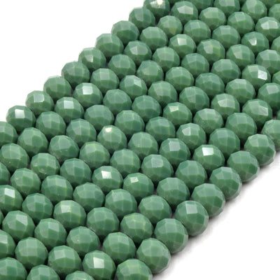 Chinese Crystal Beads | 10mm Faceted Opaque Rondelle Shaped Crystal Beads | Green Crystal Beads