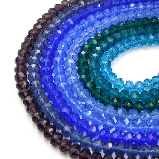 Chinese Crystal Beads | 8mm Faceted Transparent Rondelle Shaped Crystal Beads | Blue Green Purple