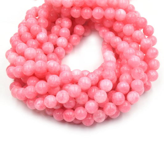 Dyed Smooth Jade Beads | Dyed Mottled Rose Pink Round Gemstone Beads - 8mm Available