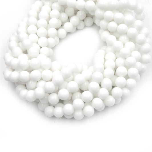 Dyed Glossy Jade Beads | Dyed Opaque White Round Gemstone Beads - 8mm 10mm 12mm Available