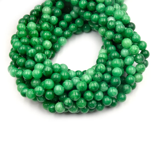 Dyed Smooth Jade Beads | Dyed Mottled Green Round Gemstone Beads - 8mm 10mm Available
