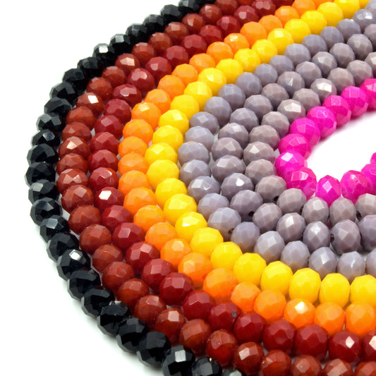 Chinese Crystal Beads | 6mm Faceted Opaque Rondelle Shaped Crystal Beads | Black Red Orange Pink Purple