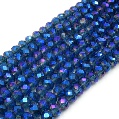 Chinese Crystal Beads | 6mm Faceted Metallic AB Rondelle Shaped Crystal Beads | Blue Peacock Titanium Peach