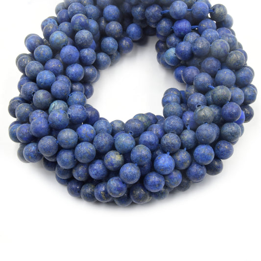 Satin Lapis Lazuli Beads | Semi-Gloss Round Natural Blue Lapis Beads - 4mm 6mm 8mm 10mm 12mm 14mm