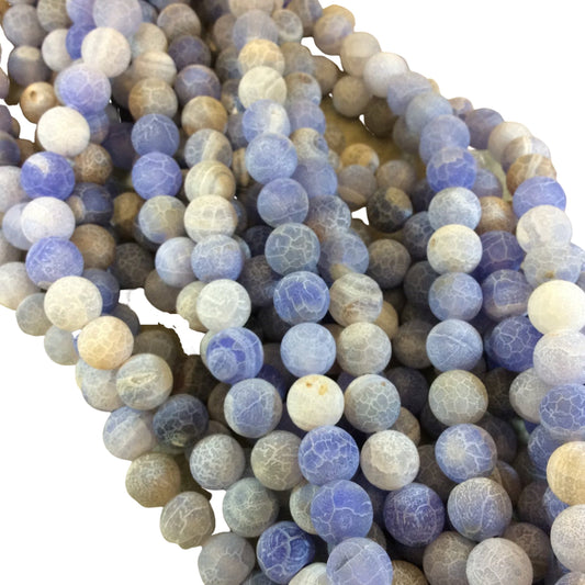 Matte Finish Smooth Round Pale Blue Crackle/Veined Agate Beads | 10mm 14mm | 15" Strand (Approximately 39 Beads)