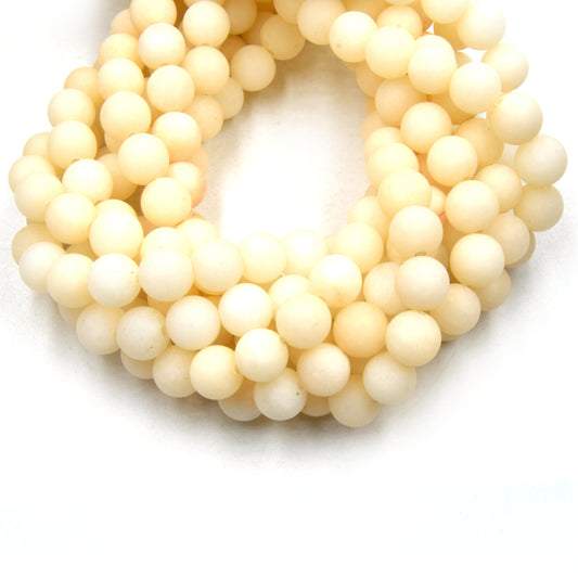 8mm Matte Dyed Very Pale Orange Jade Round/Ball Shaped Beads - Sold by 15" Strands (Approximately 47 Beads) - Semi-Precious Gemstone Beads