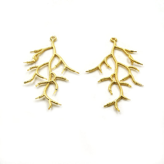 Jewelry Components | Gold Plated Copper Tree Branch Pendants | One Pair of Components | 28mm x 56mm