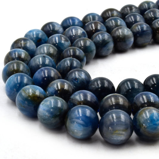 Natural Kyanite Beads | UNENHANCED/UNTREATED 12mm Natural Smooth Glossy Blue Kyanite Round Beads