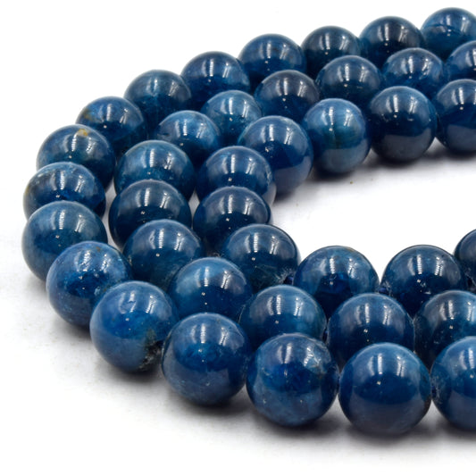 Natural Apatite Beads | UNENHANCED/UNTREATED 10mm Natural Smooth Glossy Blue Apatite Round Beads