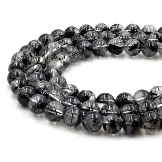 Natural Black Rutilated Beads | UNENHANCED/UNTREATED 6mm Natural Smooth Black Rutilated Quartz Round Beads