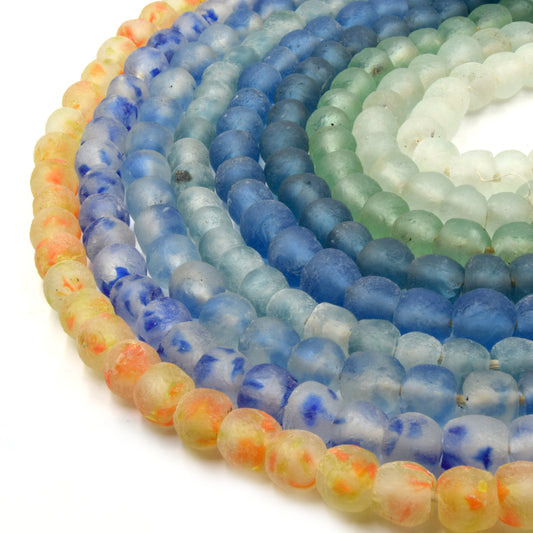 African Glass Beads | 14mm Recycled African Glass Round Rondelle Beads - Sold by Approx. 22" Strand (~40 Beads)
