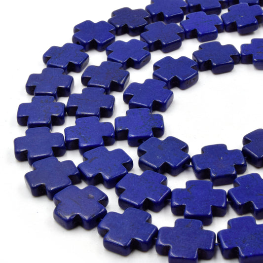 Navy Howlite Beads | 15mm Navy Howlite Plus Shaped Beads with 1mm Holes