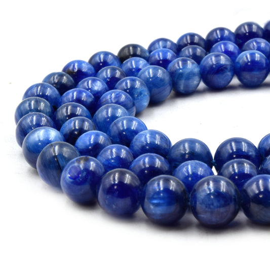 Natural Kyanite Beads | UNENHANCED/UNTREATED 8mm Natural Smooth Glossy Blue Kyanite Round Beads