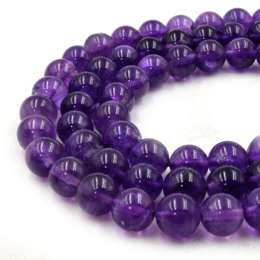 Natural Amethyst Beads | UNENHANCED/UNTREATED 8mm Natural Smooth Glossy Purple Amethyst Round Beads