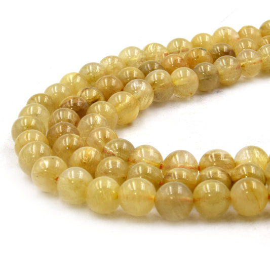 Natural Golden Rutilated Beads | UNENHANCED/UNTREATED 6mm Natural Smooth Glossy Gold Rutilated Quartz Round Beads