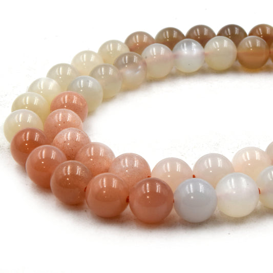 Natural Mixed Moonstone Beads | UNENHANCED/UNTREATED 8mm Natural Smooth Glossy Gradient Mixed Moonstone Round Beads