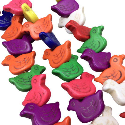 18mm x 28mm Dyed Multicolor Howlite Duck/Bird Shaped Beads - Sold by 15.25" Strands (Approx. 28 Beads) - Quality Gemstone