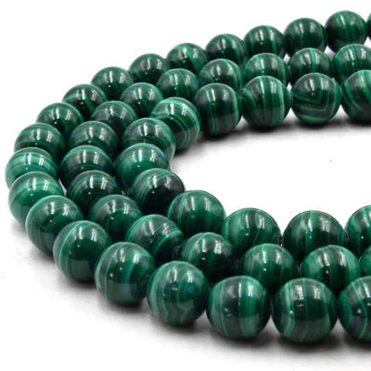 Natural Malachite Beads | UNENHANCED/UNTREATED 10mm Natural Smooth Glossy Green Malachite Round Beads