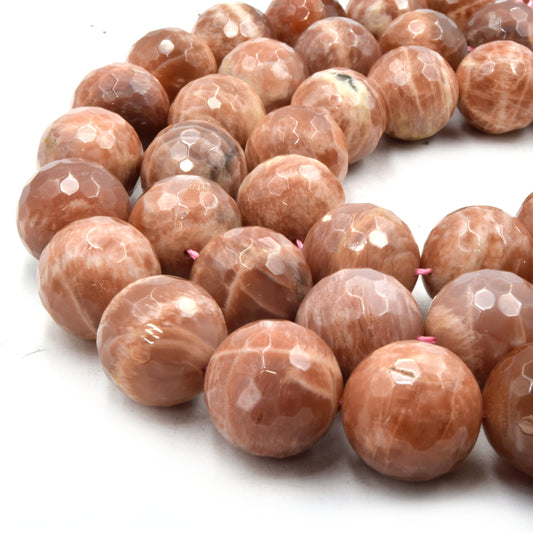Natural Peach Moonstone Beads | UNENHANCED/UNTREATED 20mm Natural Faceted Peach Moonstone Round Beads
