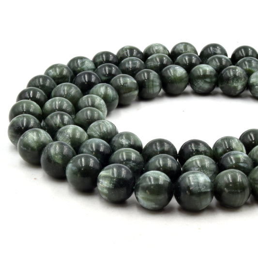 Natural Seraphinite Beads | UNENHANCED/UNTREATED 10mm Natural Smooth Glossy Seraphinite Round Beads