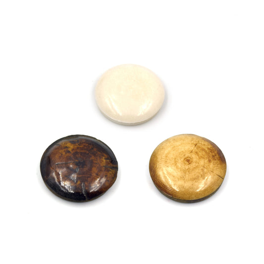 Ox Bone Cabochons | Round Natural Ox Bone Cabochons | 20mm x 20mm - 5mm Dome Height | White, Light Brown, Dark Brown
